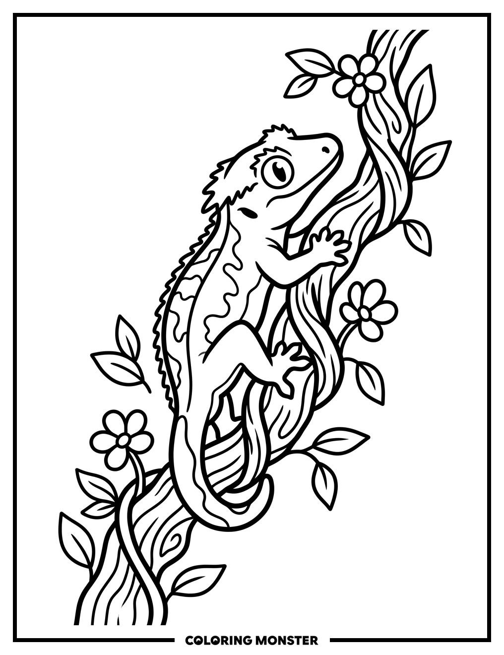 Crested Gecko on Twisting Vine Coloring Page