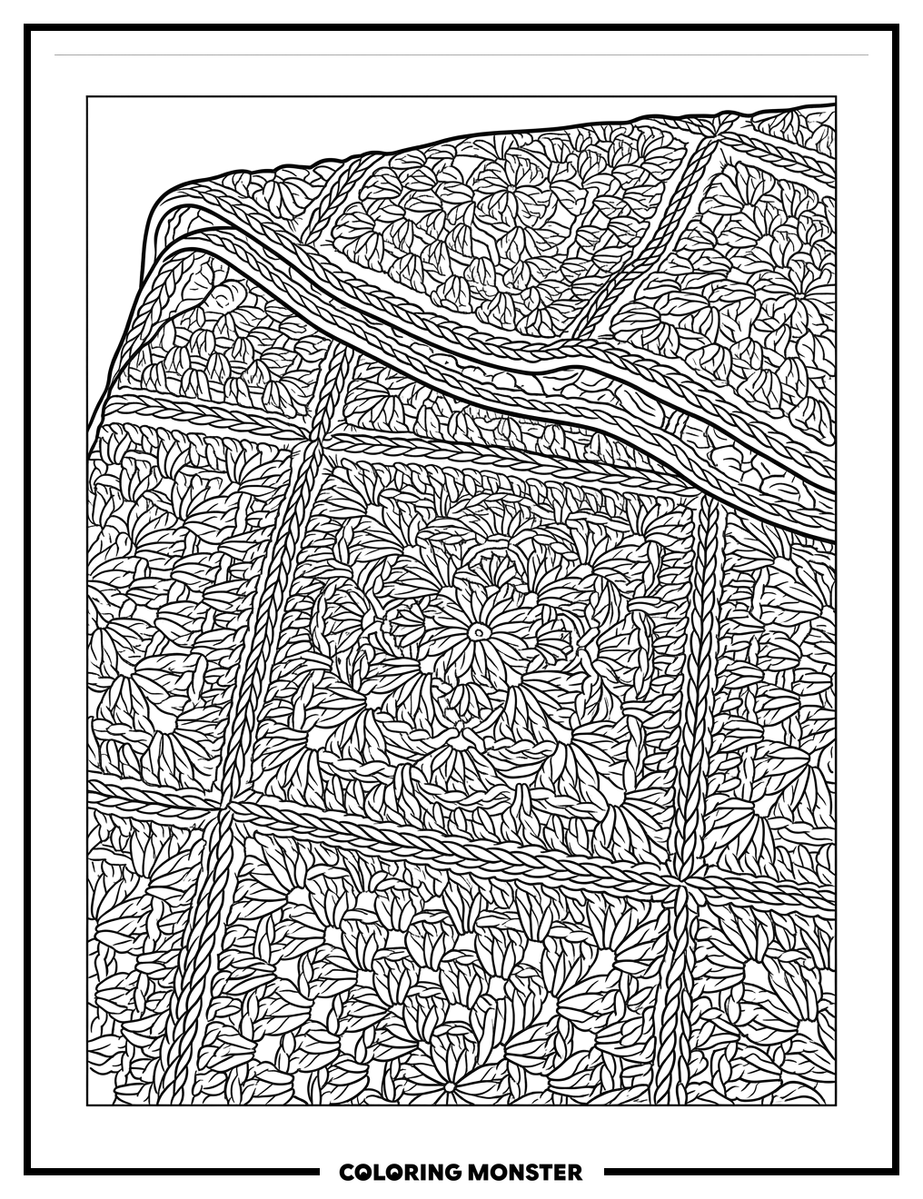Crocheted Granny Square Blanket Coloring Page