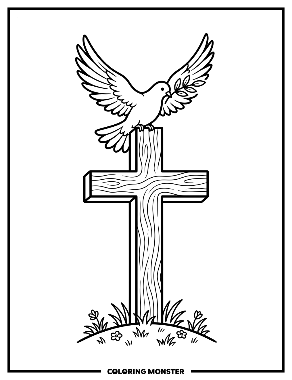 Cross With Dove Coloring Page