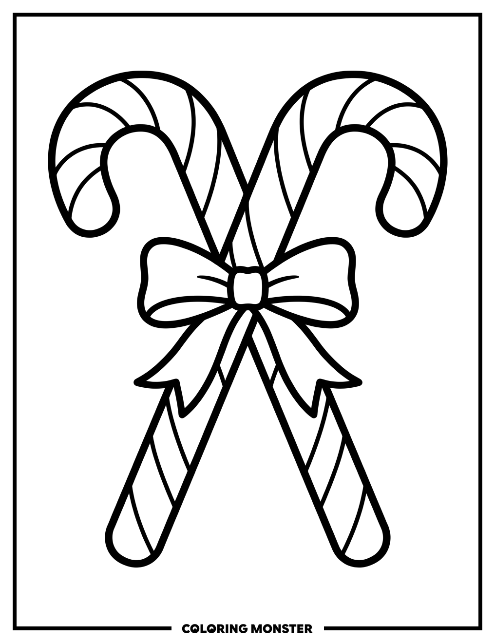 Crossed Candy Canes With Ribbon Coloring Page