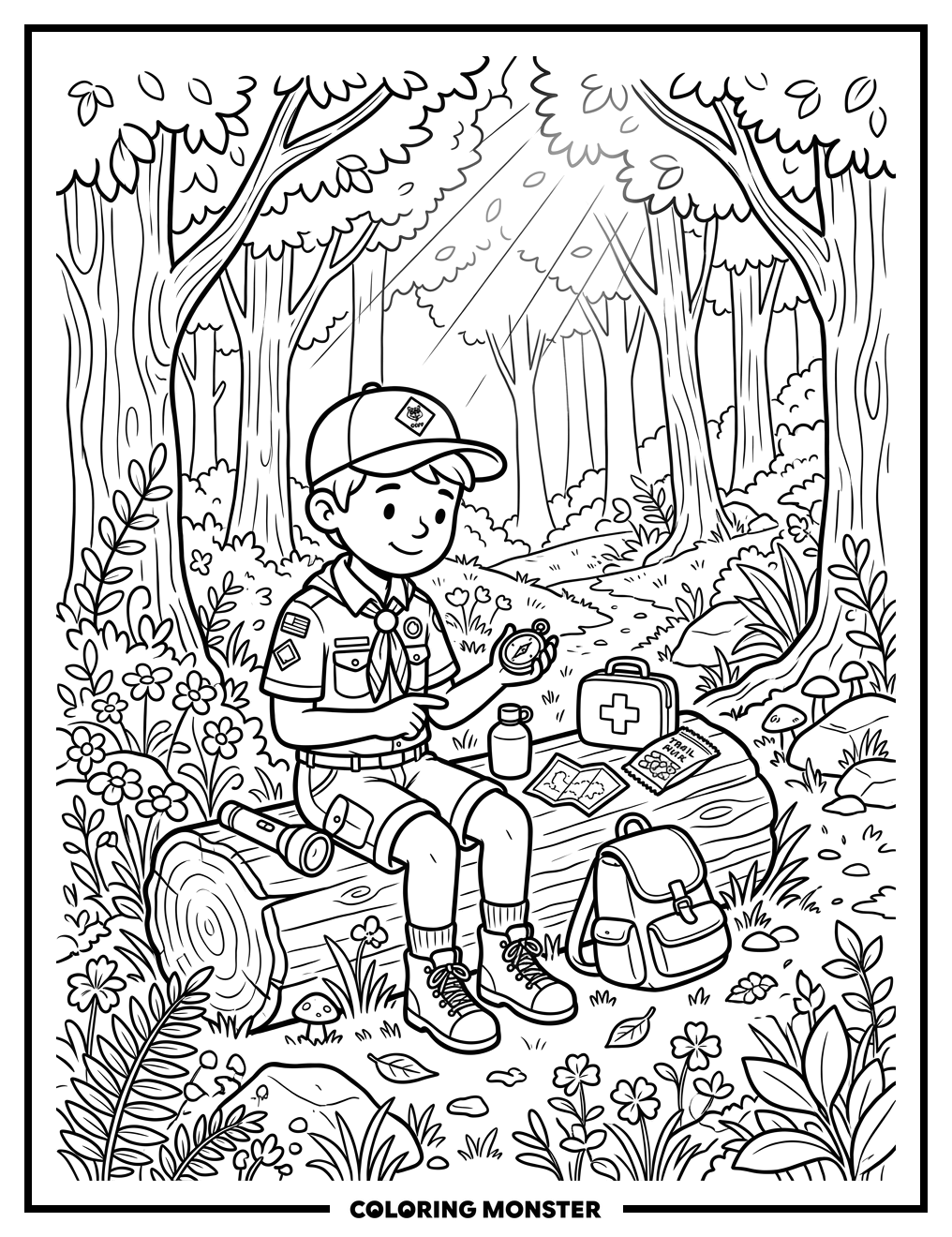 Cub Scout Examines Essentials Coloring Page