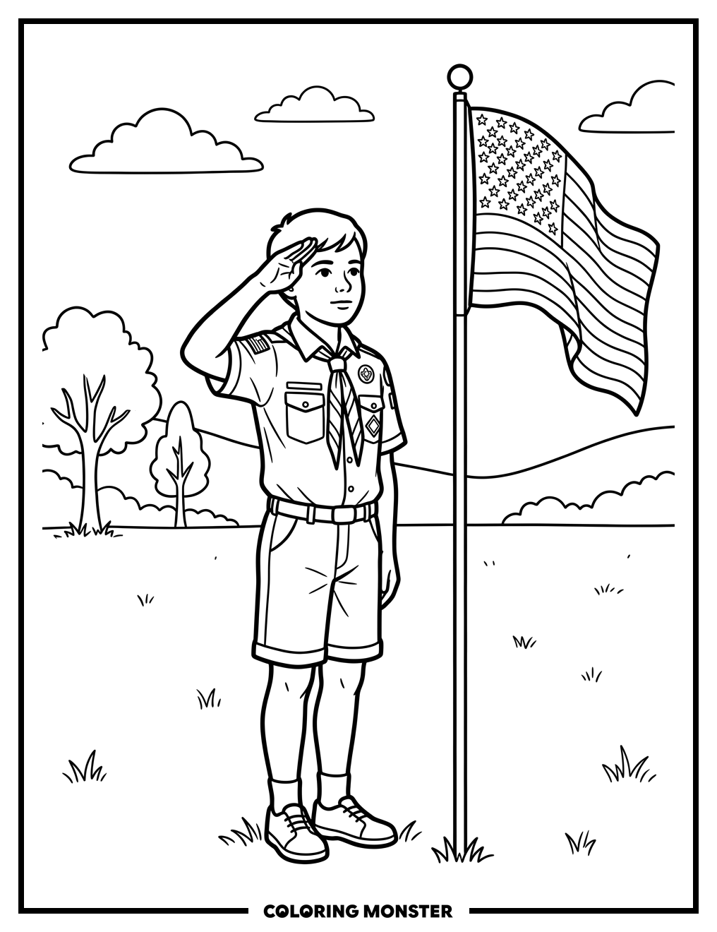 Cub Scout Salutes American Flag Coloring Page