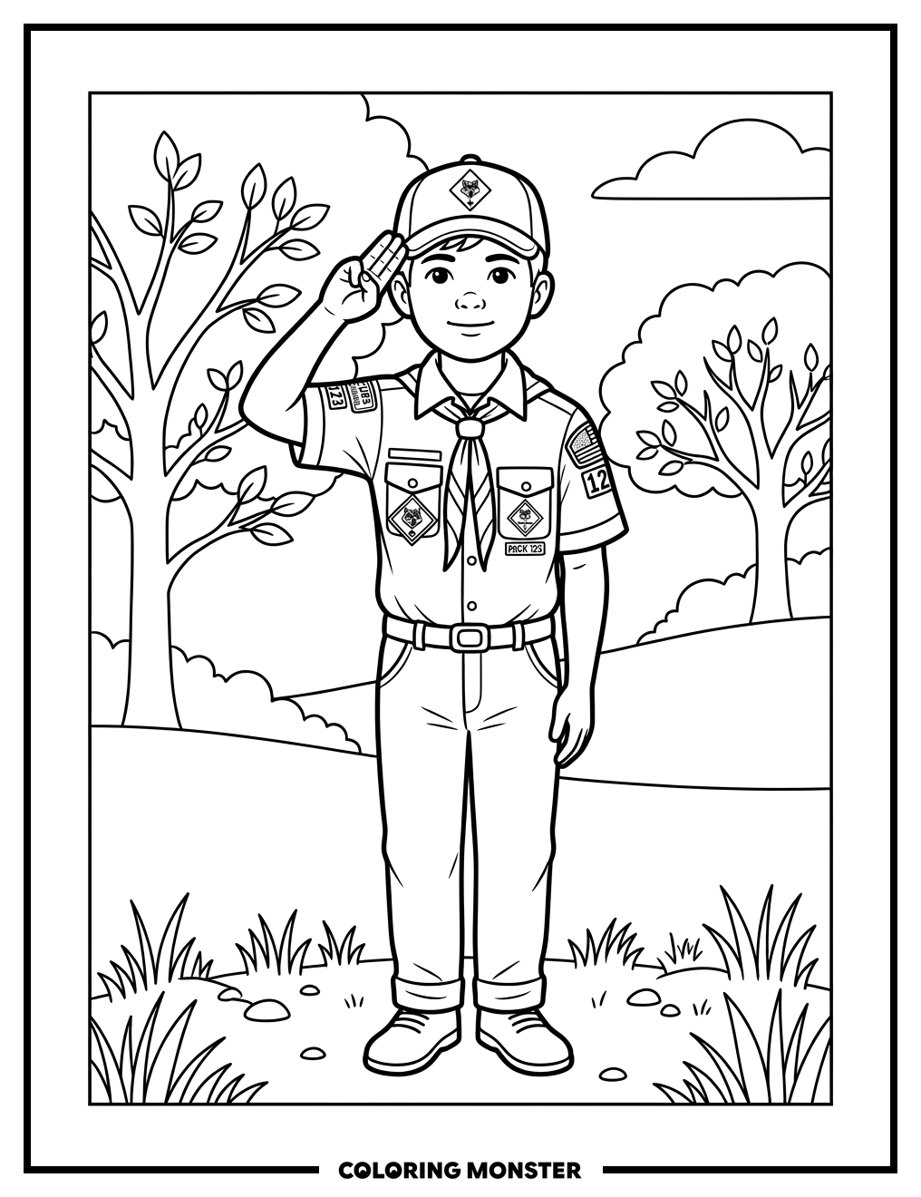 Cub Scout Salutes Proudly Coloring Page