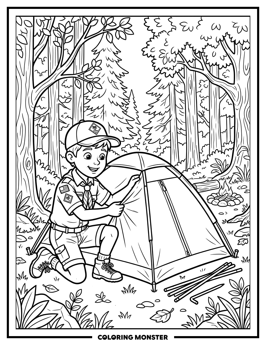 Cub Scout Setting Up Tent Coloring Page