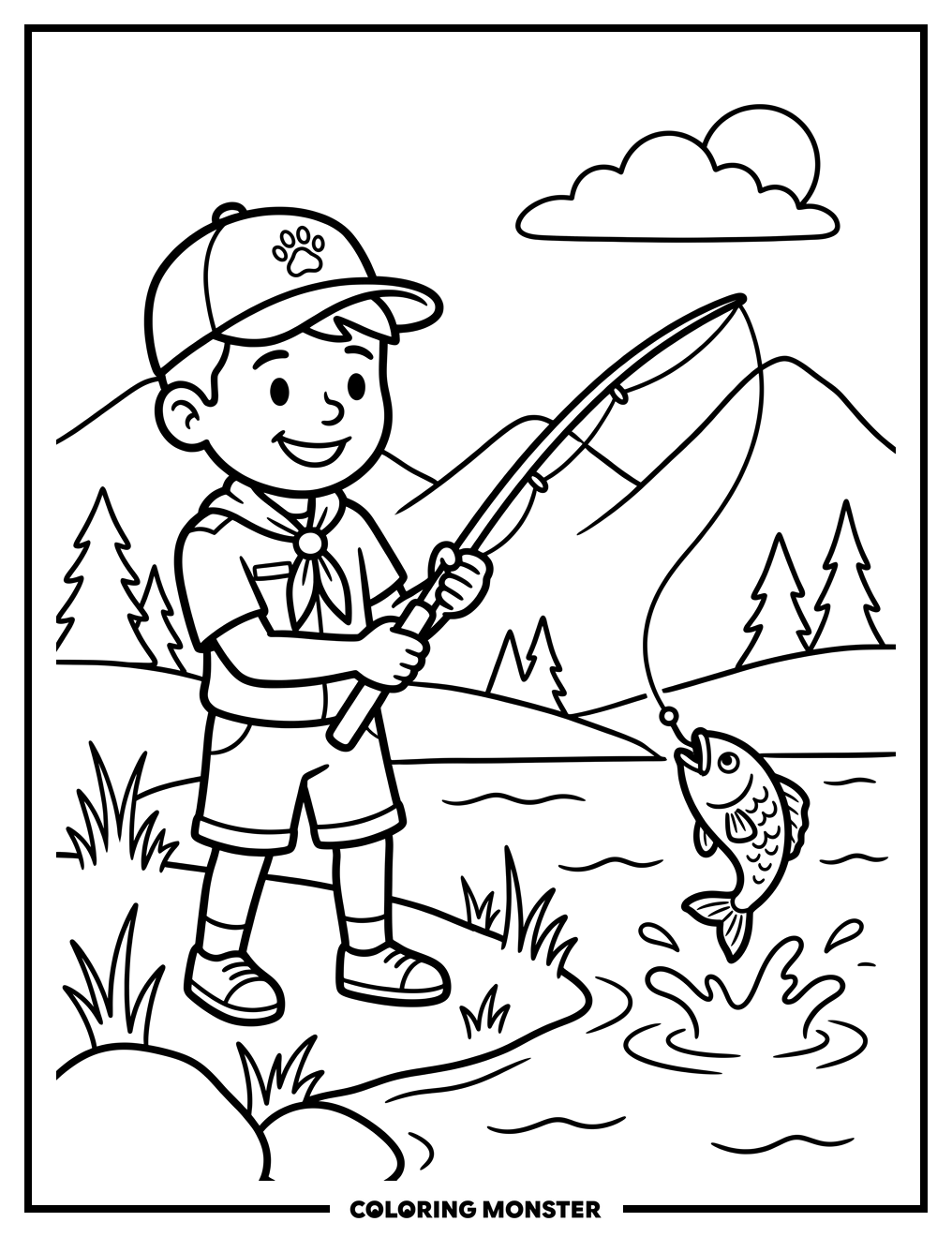 Cub Scout With Big Catch Coloring Page