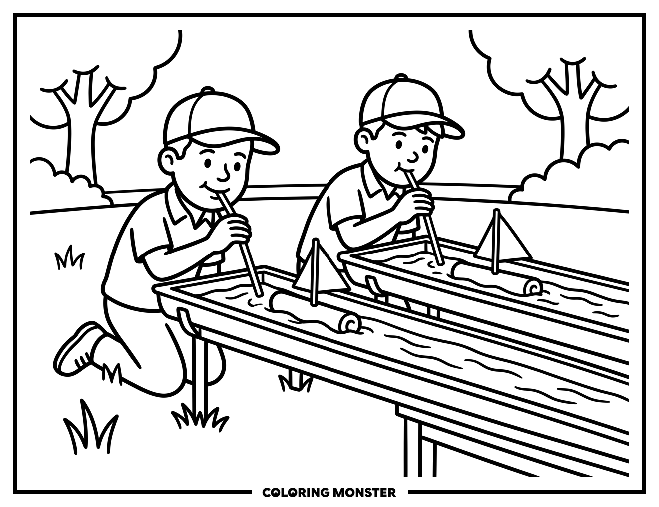Cub Scouts Racing Gutter Boats Coloring Page