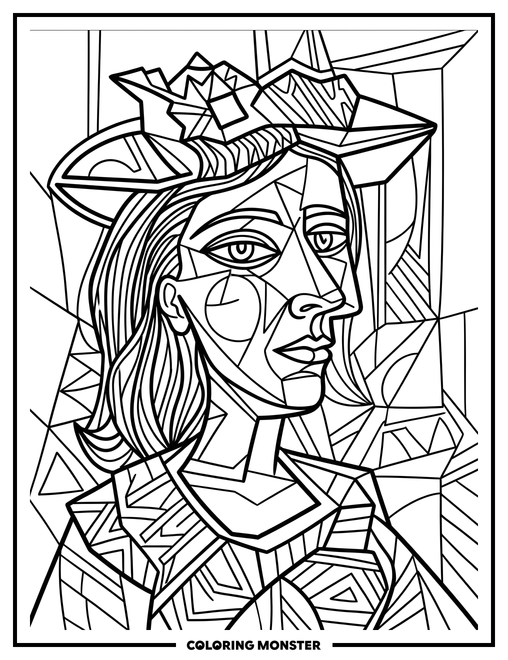 Cubist Woman With Hat Coloring Page