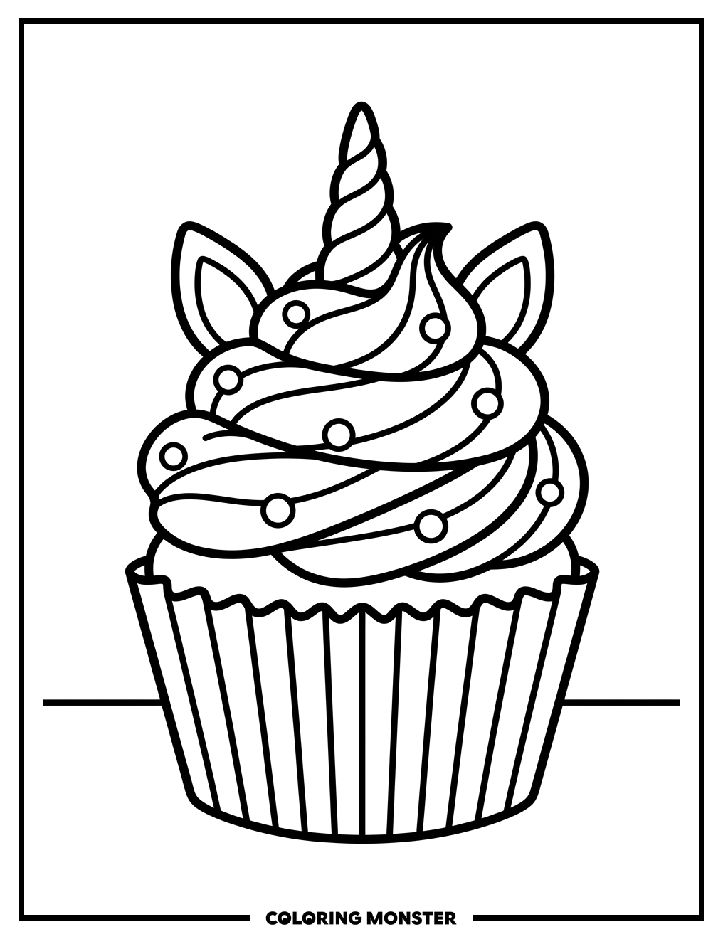 Cupcake Unicorn Coloring Page