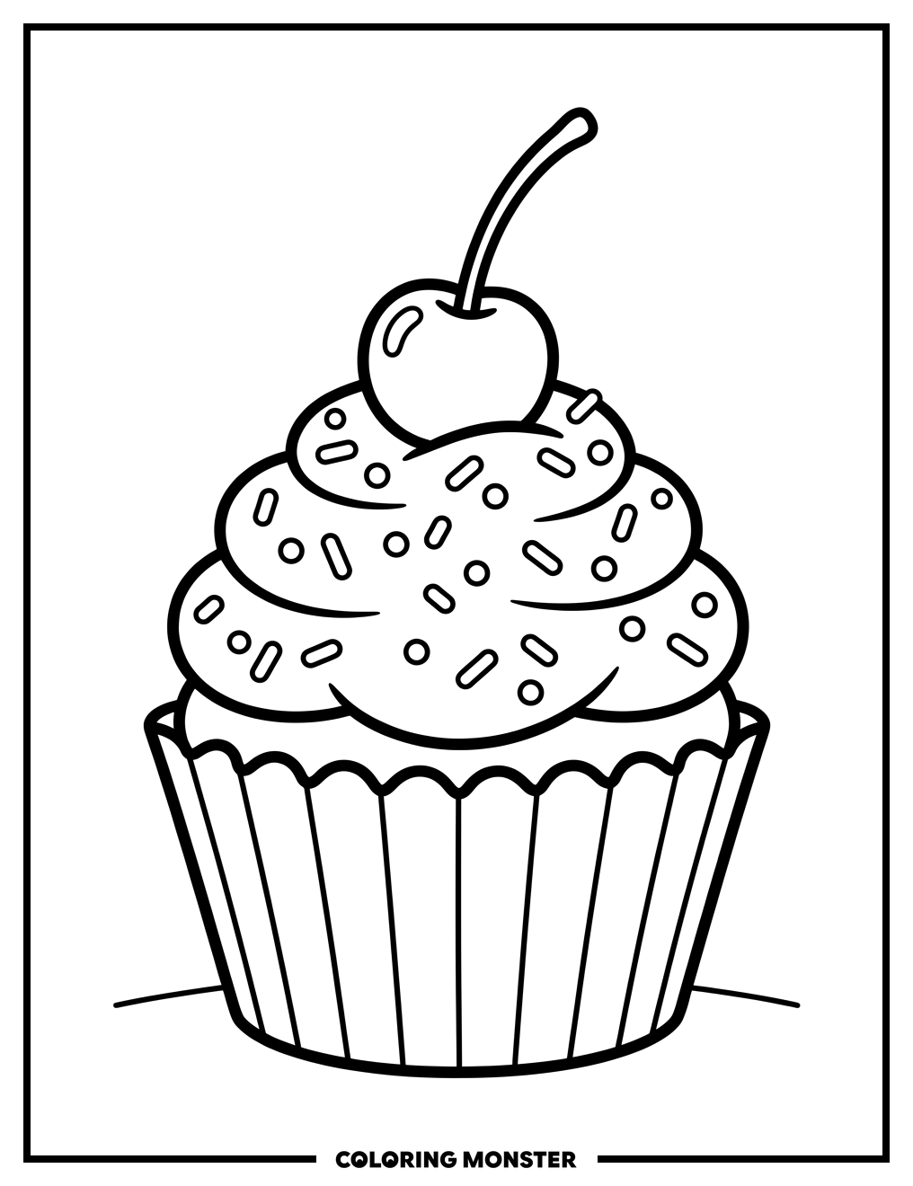 Cupcake With Cherry and Sprinkles Coloring Page
