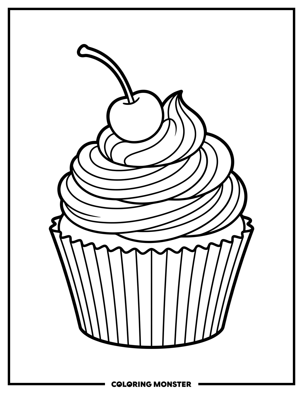 Cupcake With Cherry Frosting Coloring Page