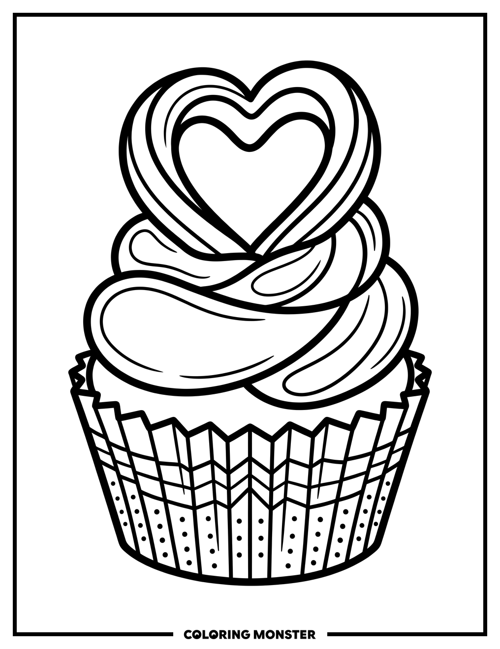 Cupcake with Heart Frosting Coloring Page