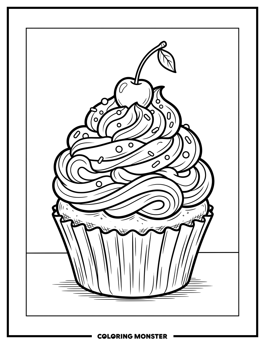 Cupcake with Swirled Frosting Coloring Page