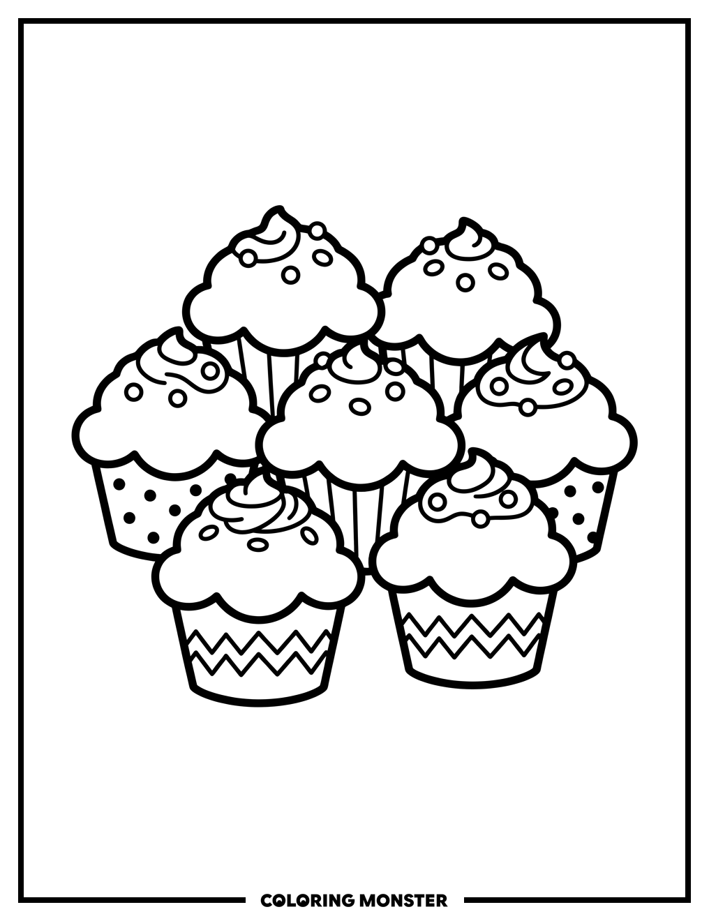 Cupcakes in a Row Coloring Page