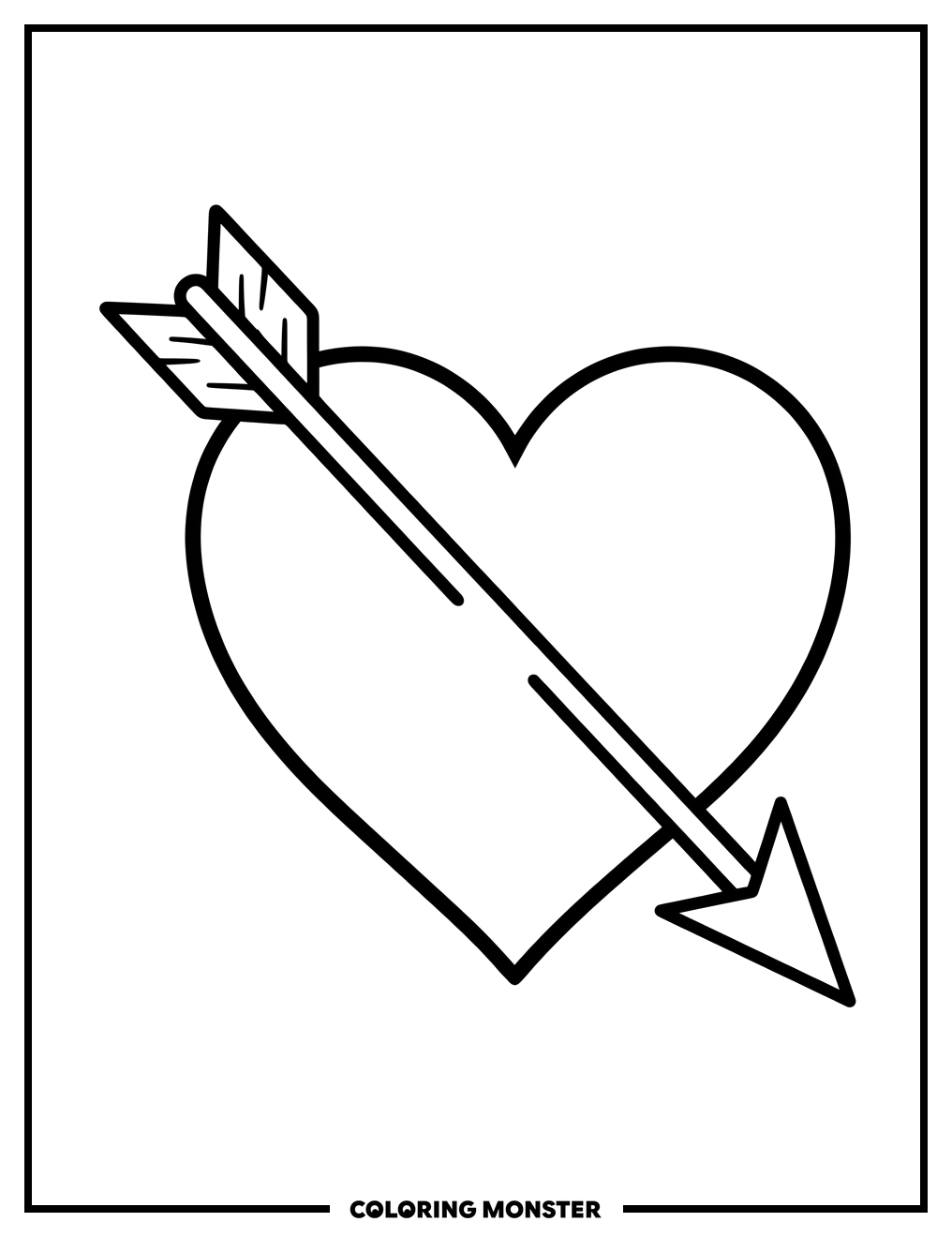 Cupid's Arrow Through a Heart Coloring Page