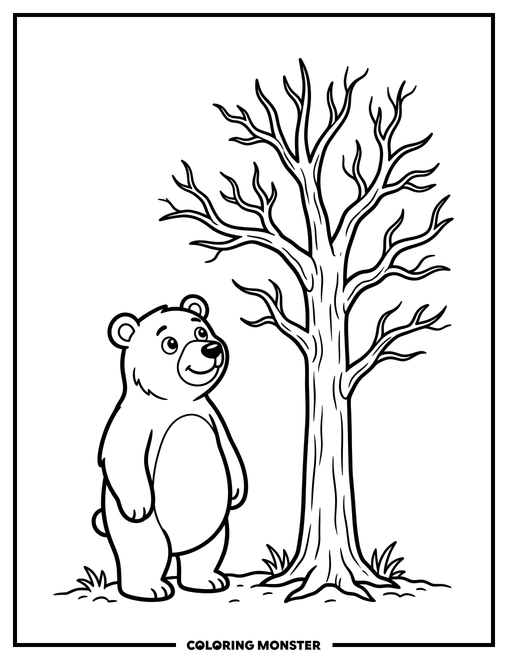 Curious Bear by Bare Tree Coloring Page