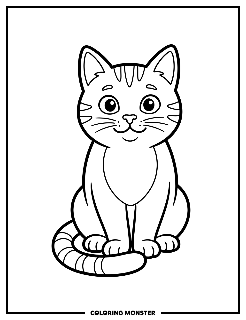Curious Cat Sitting Patiently Coloring Page