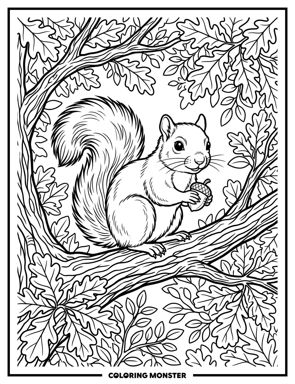 Curious Squirrel on Tree Branch Coloring Page