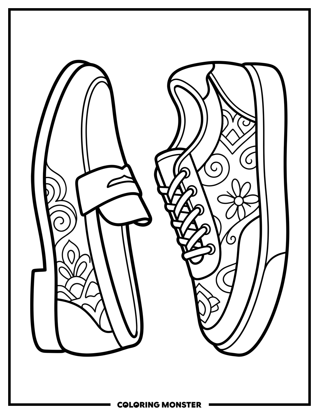 Curry Loafer and Sneaker Pair Coloring Page