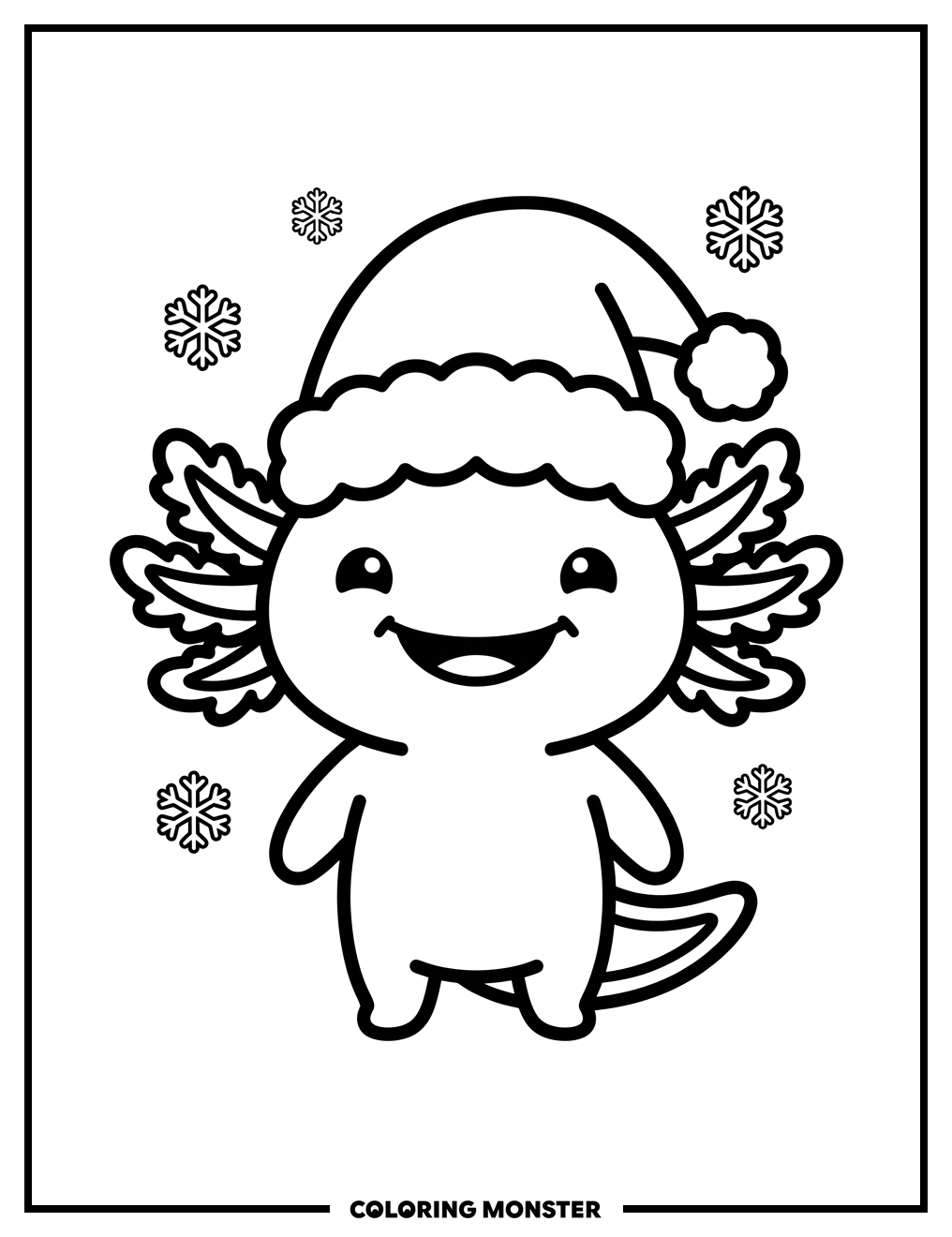 Cute Axolotl in Santa Hat Coloring Page