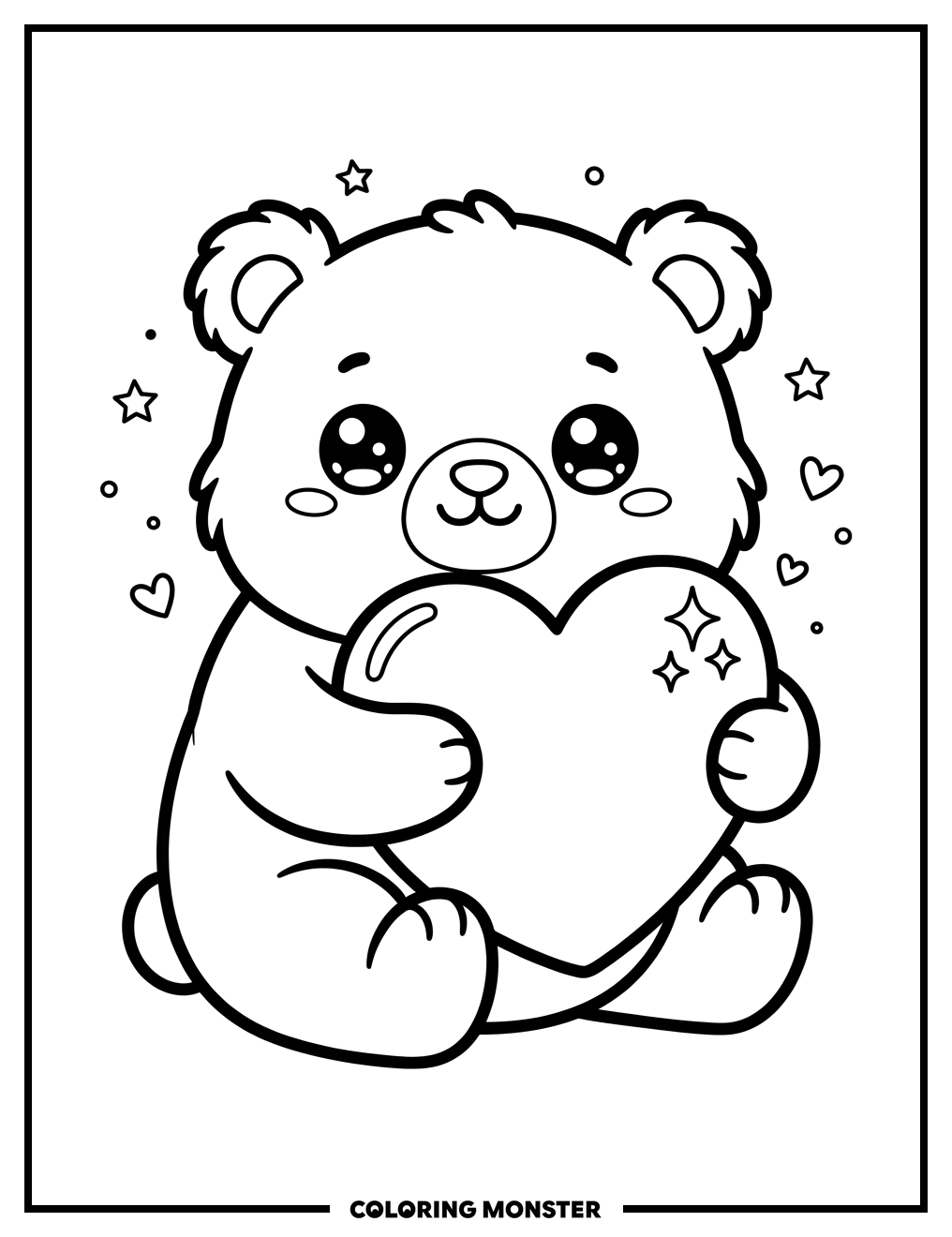 Cute Bear Holding a Heart Coloring Page