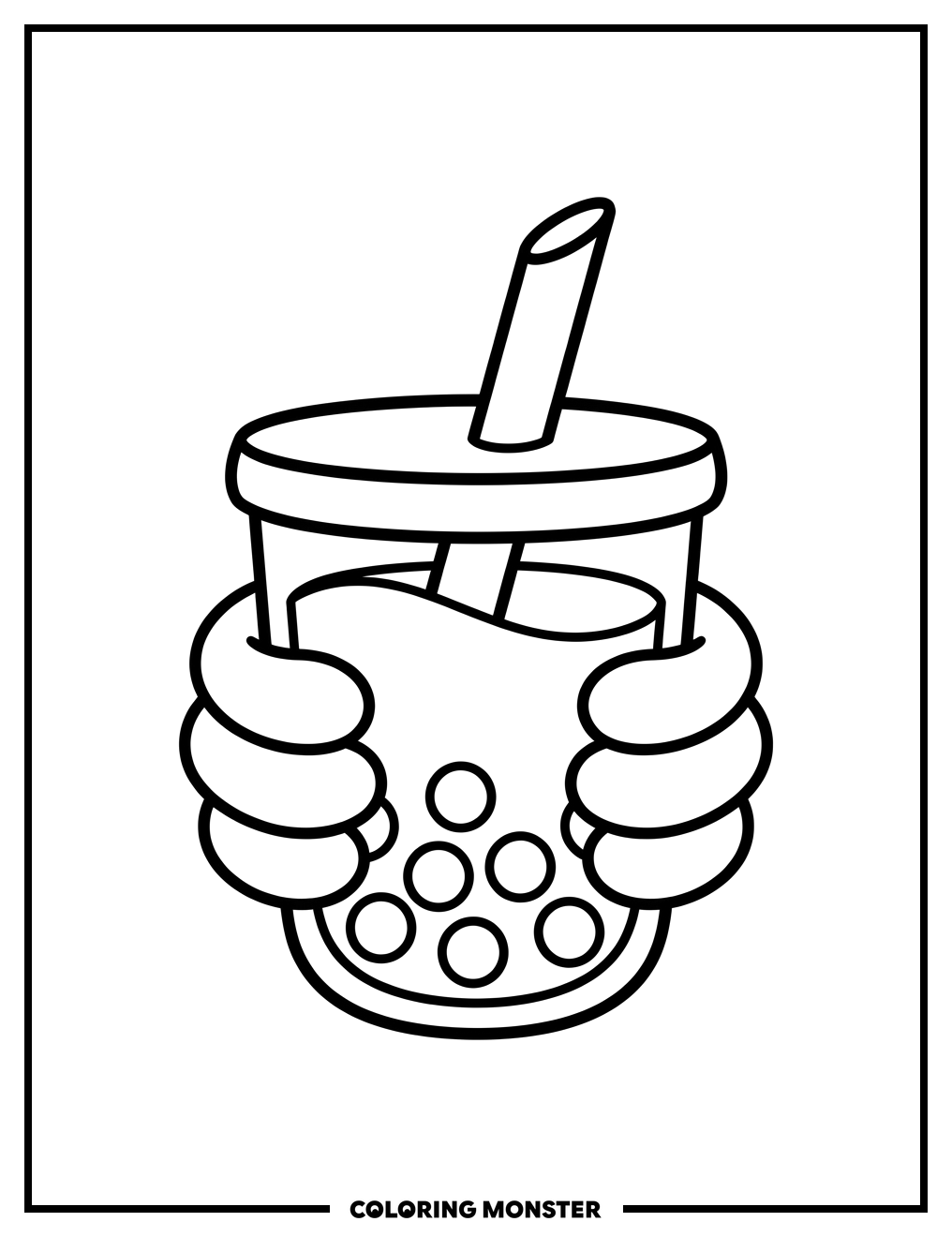 Cute Boba Tea Cup Coloring Page