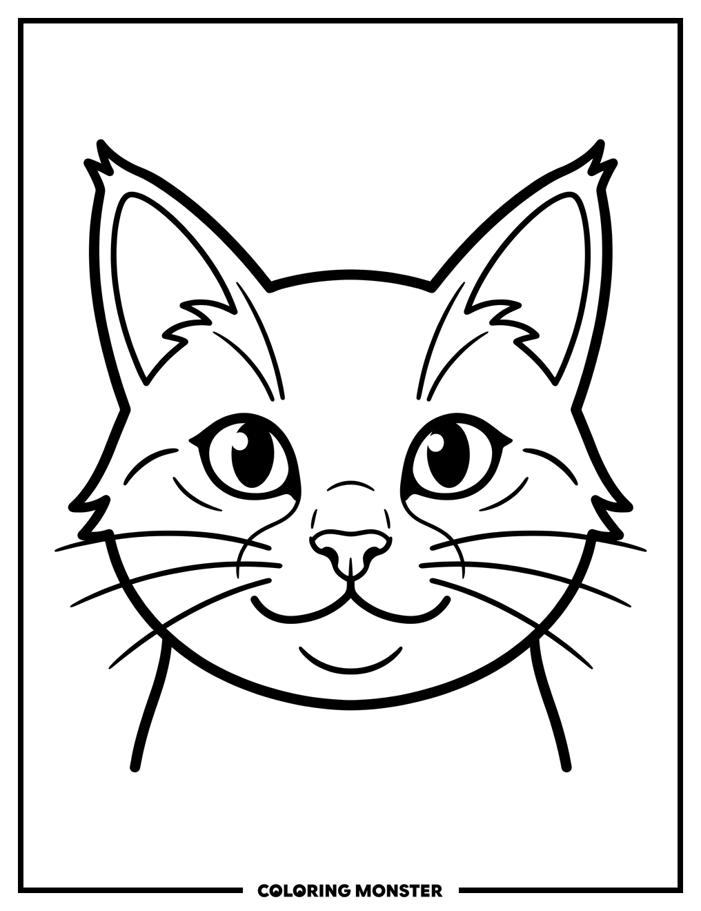 Cute Cat Face Close-Up Coloring Page