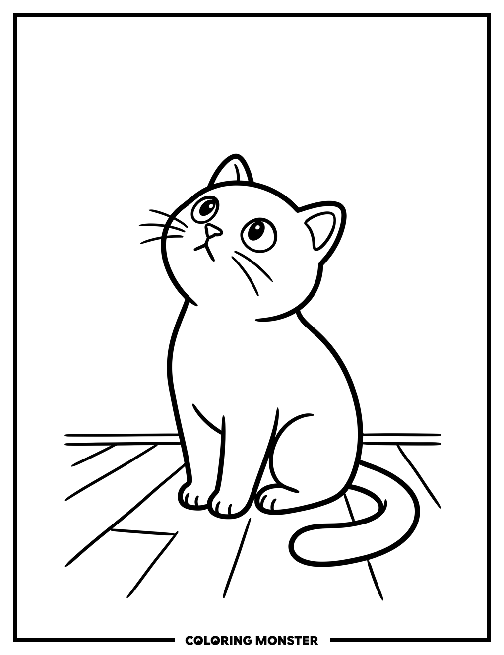 Cute Cat Looking Up Coloring Page
