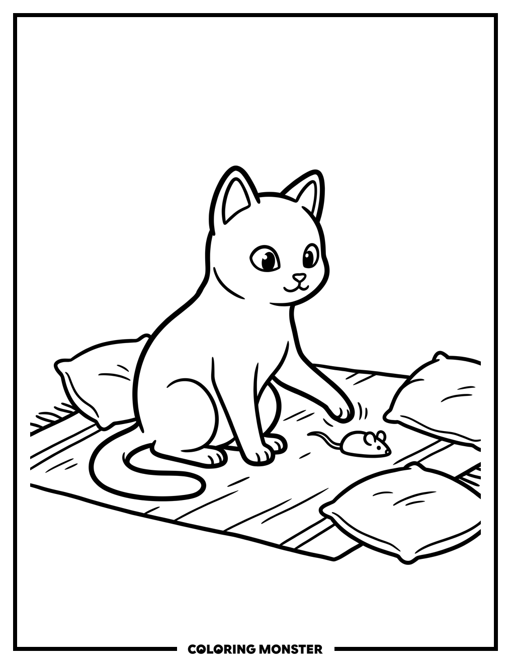 Cute Cat Playing With Toy Mouse Coloring Page