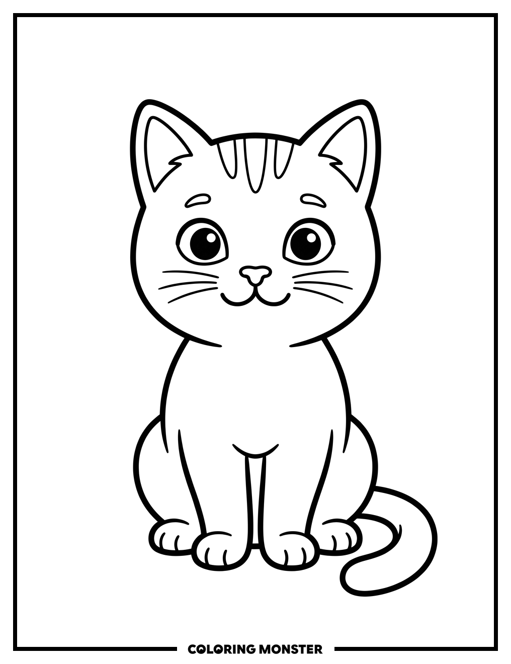 Cute Cat Sitting Simply Coloring Page
