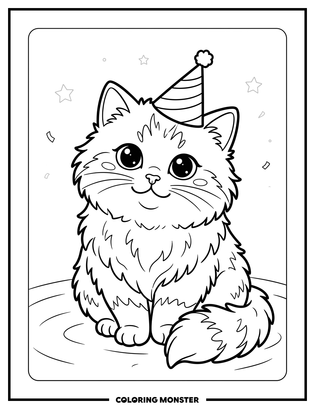Cute Cat Wearing Party Hat Coloring Page