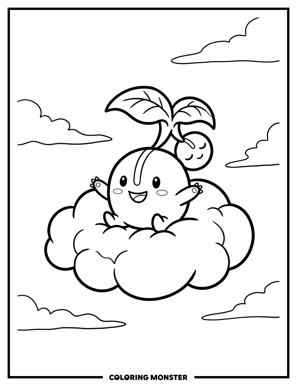 Cute Cherubi on a Cloud Coloring Page