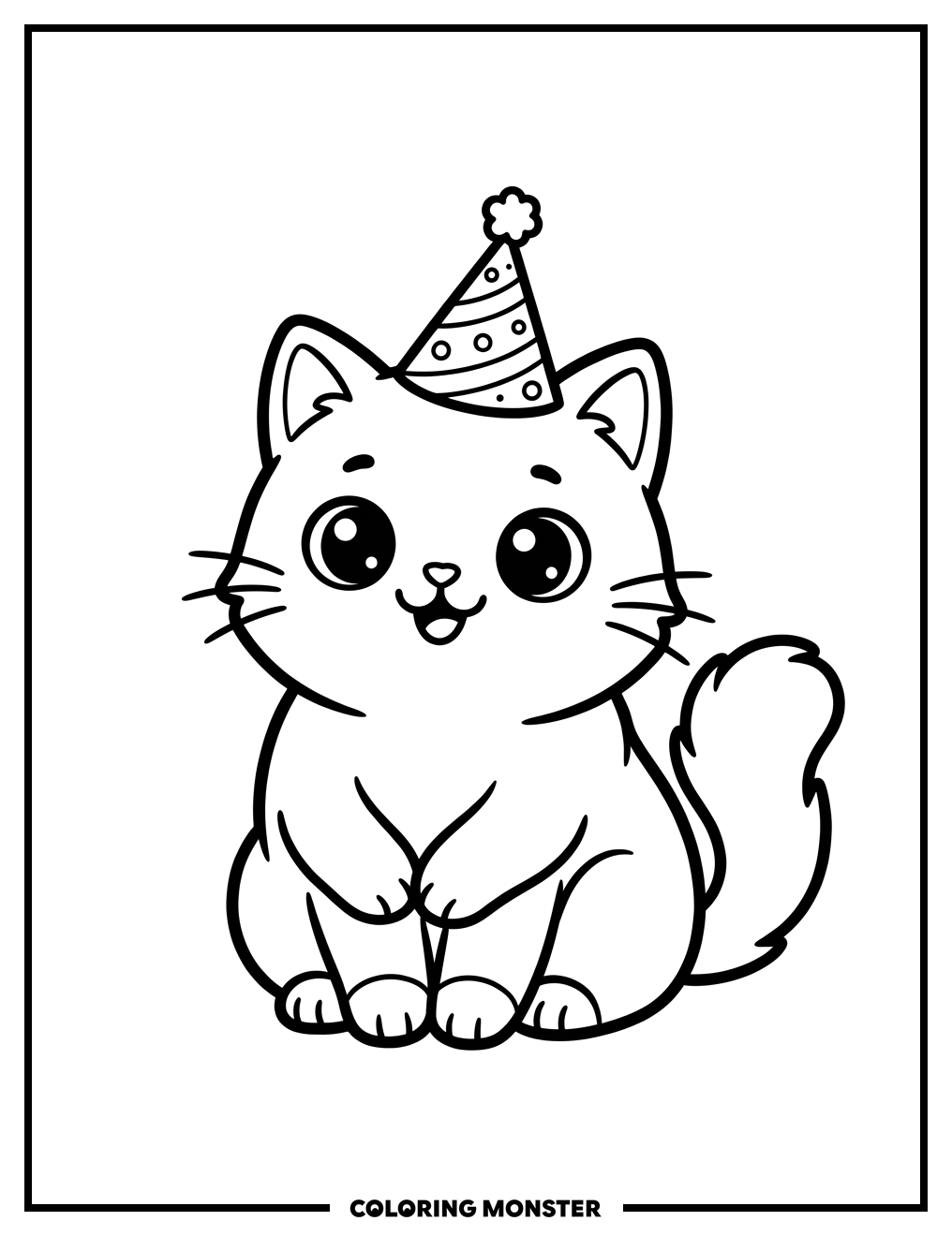 Cute Chibi Cat Wearing Party Hat Coloring Page