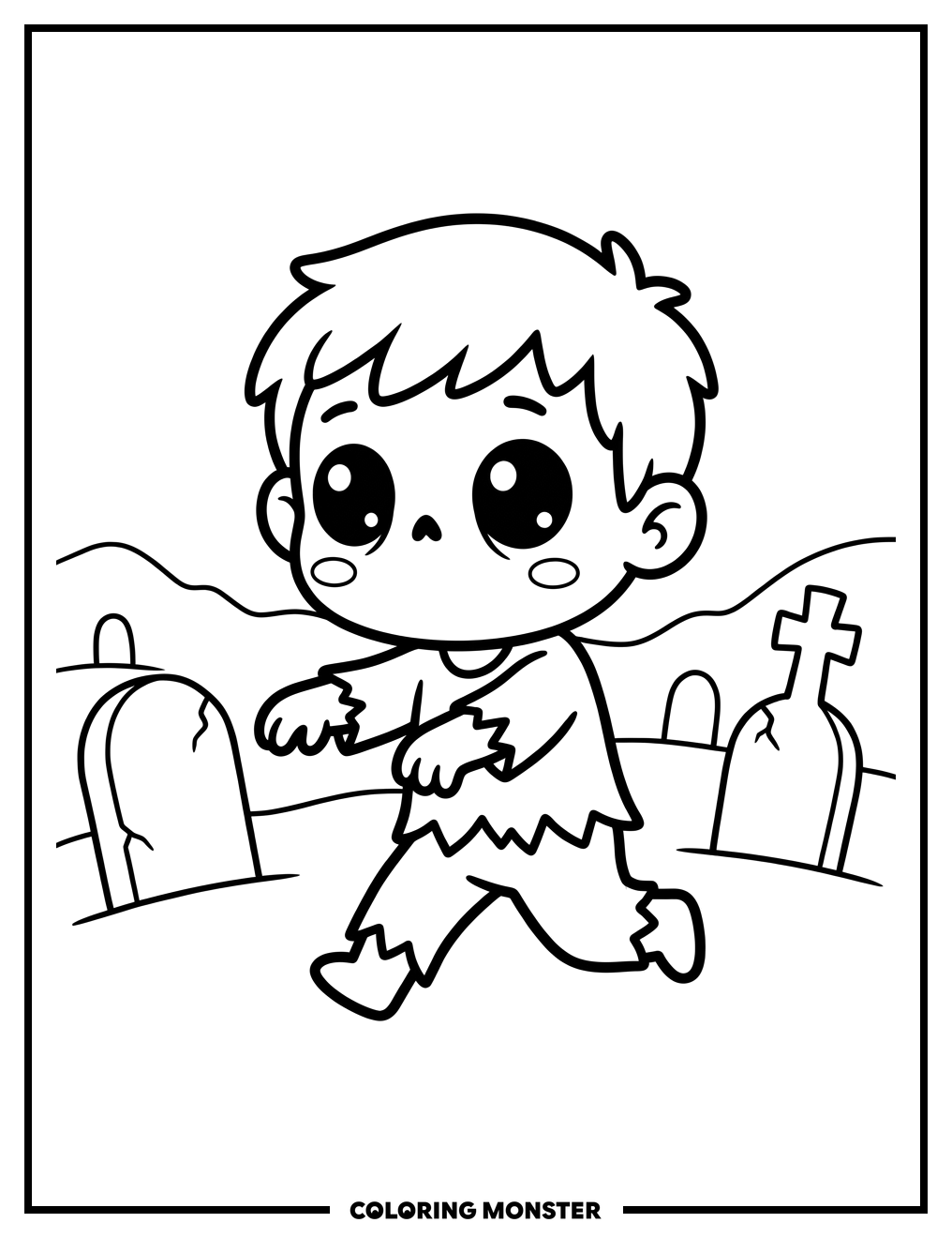 Cute Chibi Zombie Running Coloring Page