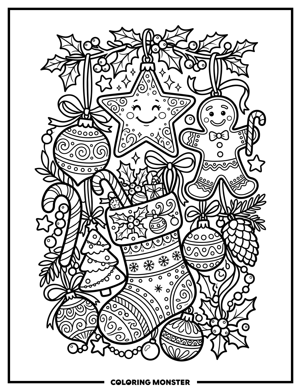 Cute Christmas Ornaments Collection Coloring Page