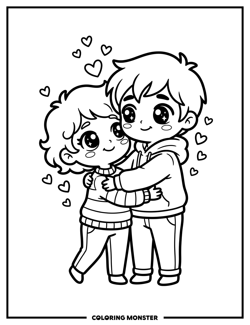 Cute Couple Embracing Coloring Page