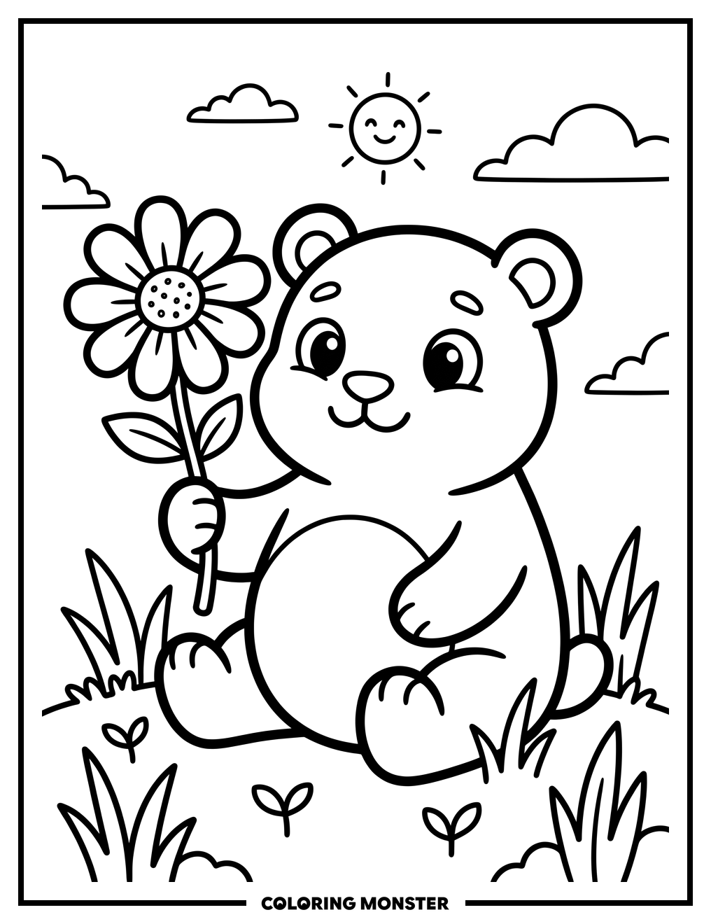 Cute Creature With Large Flower Coloring Page
