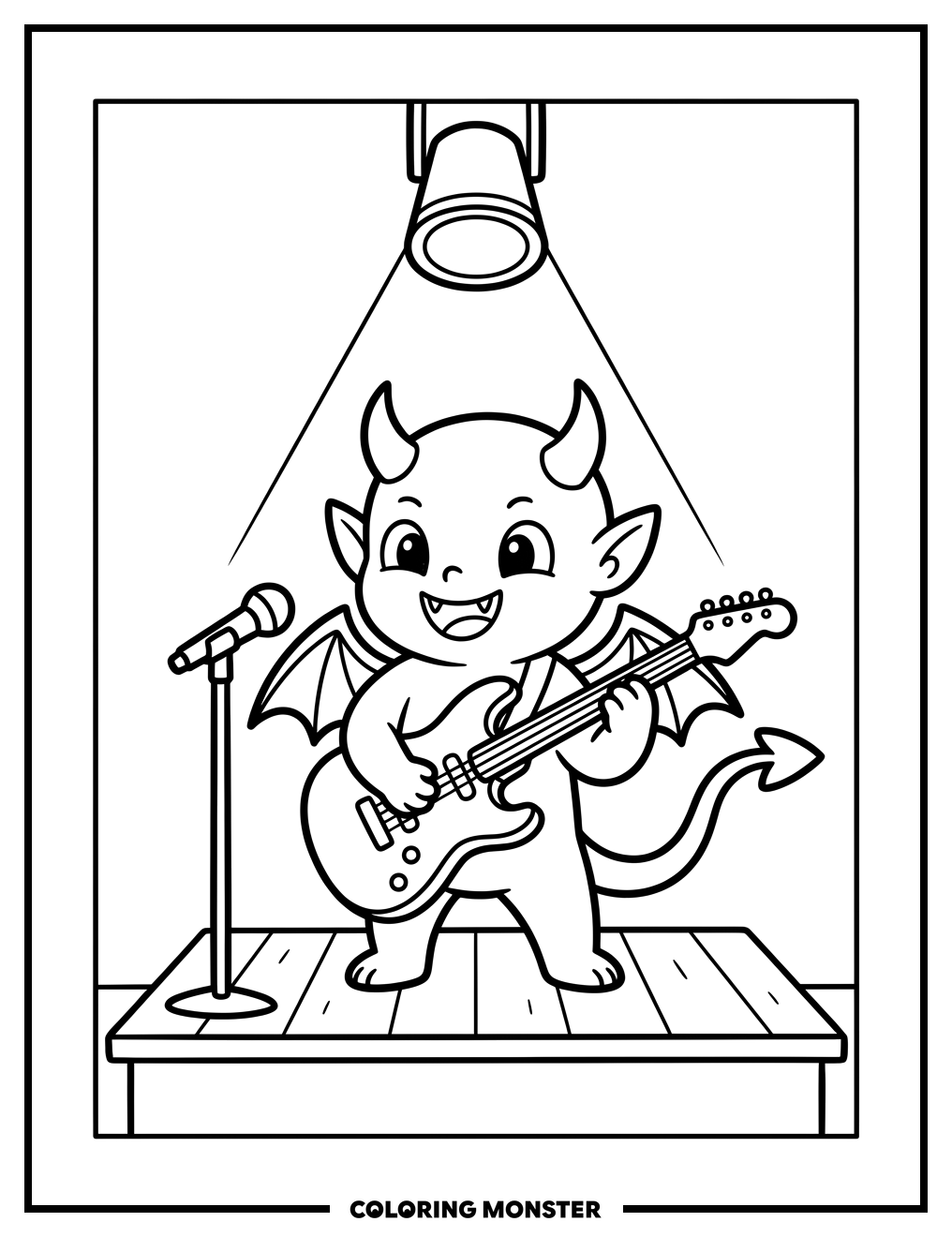 Cute Demon Rocking Out Coloring Page