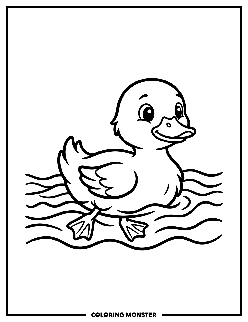 Cute Duckling Paddling Coloring Page