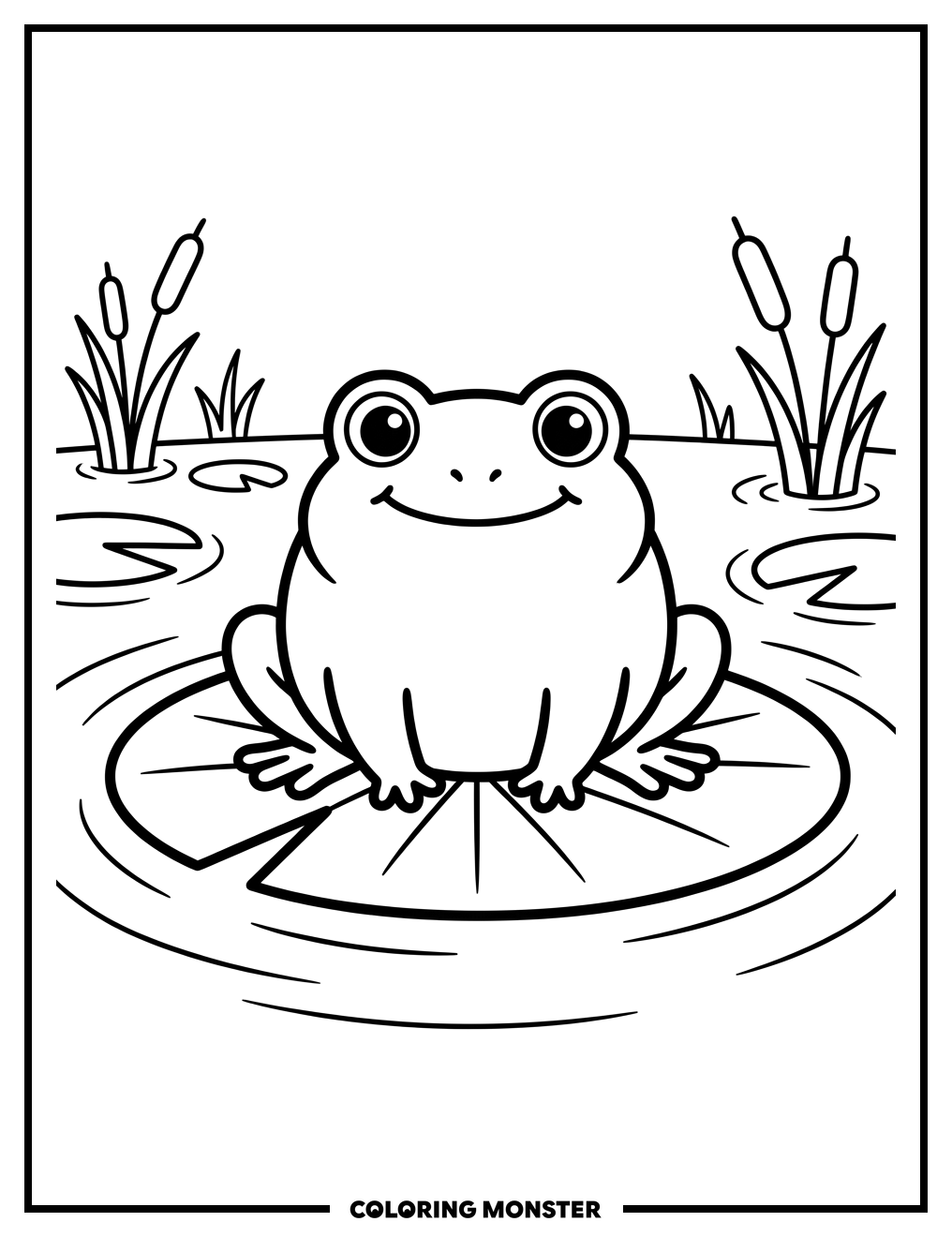 Cute Frog on Lily Pad Coloring Page