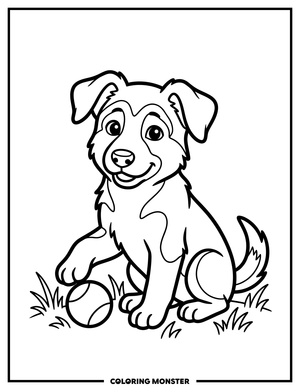 Cute German Shepherd Puppy Playing Coloring Page