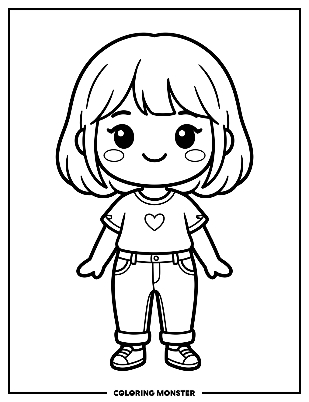 Cute Korean Girl Smiling Coloring Page