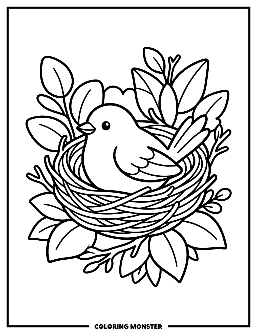 Cute Mader Bird in Nest Coloring Page