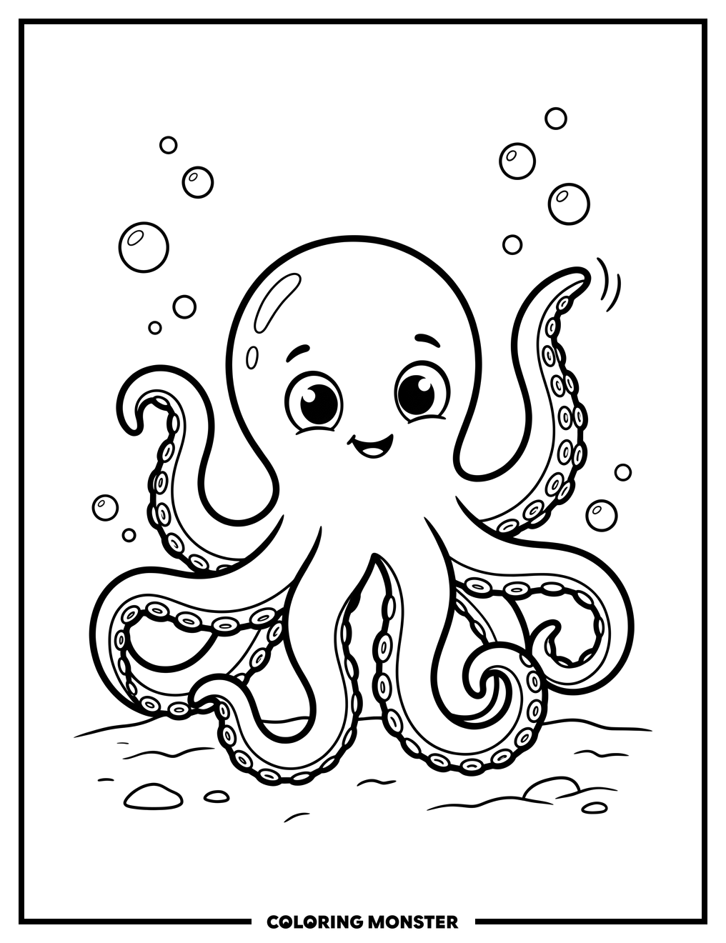 Cute Octopus Waving Tentacle Coloring Page