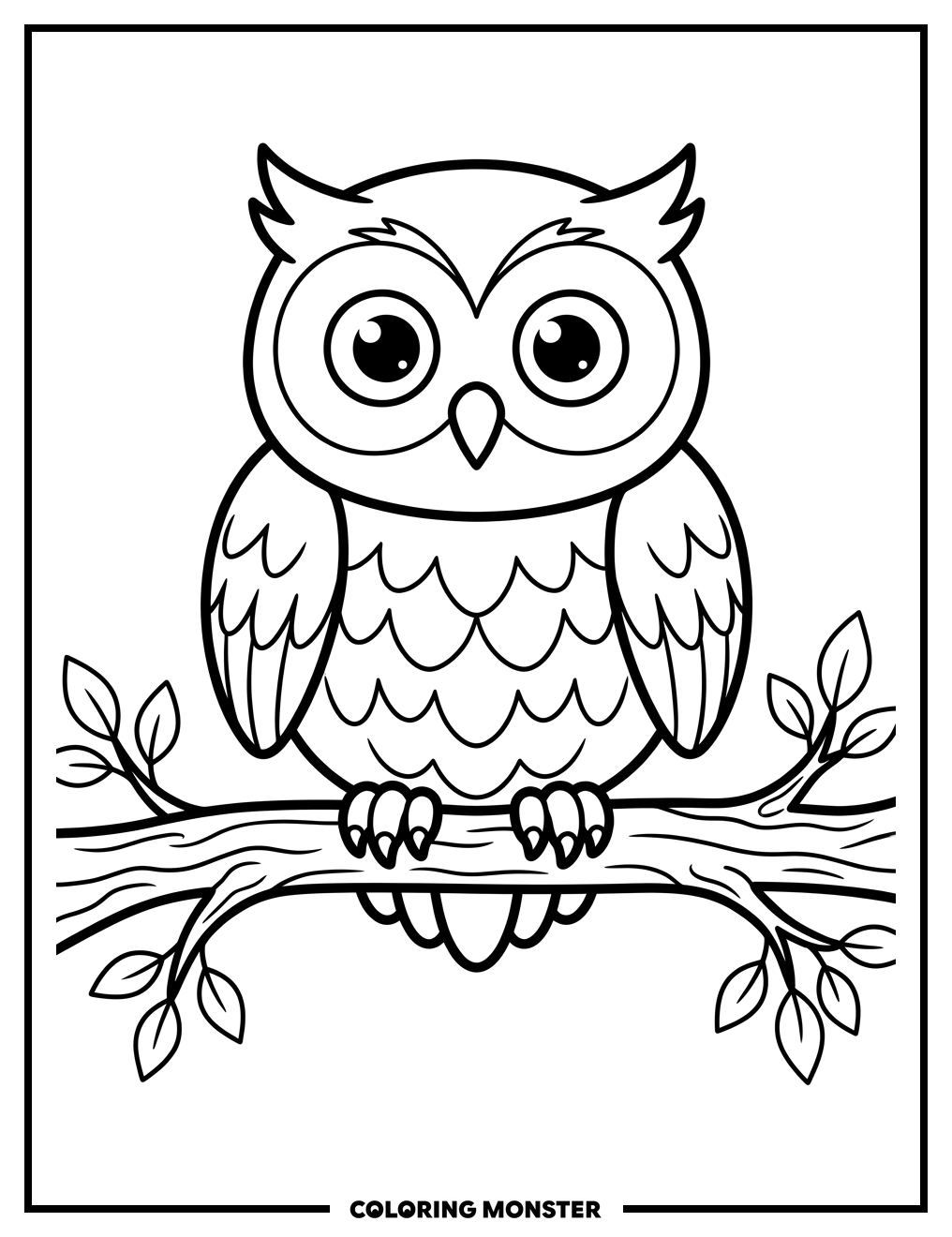 Cute Owl Perched on a Branch Coloring Page