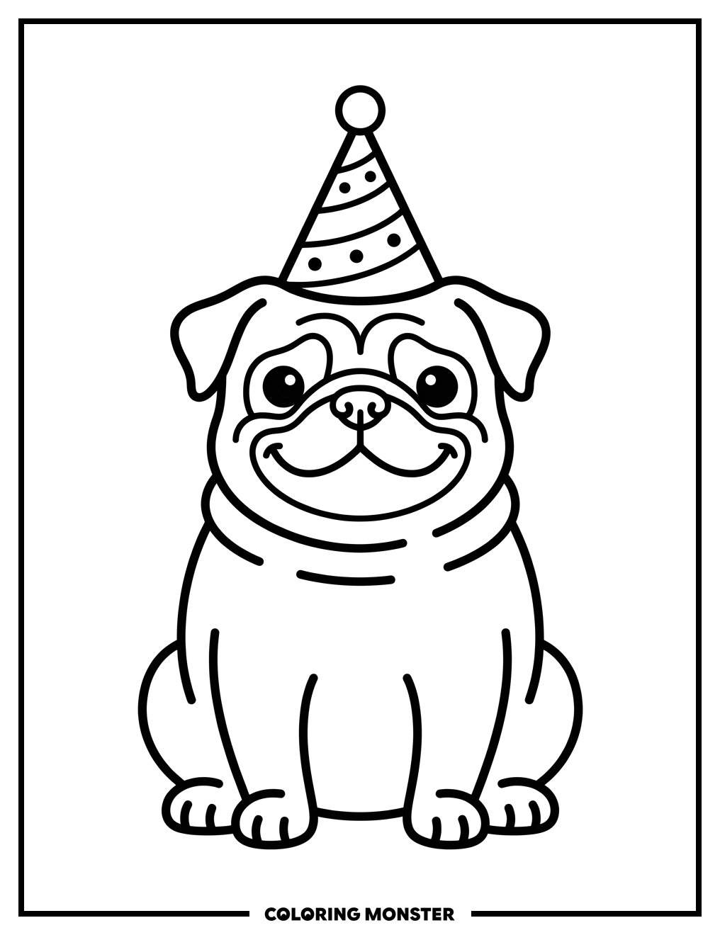Cute Pug Wearing A Party Hat Coloring Page