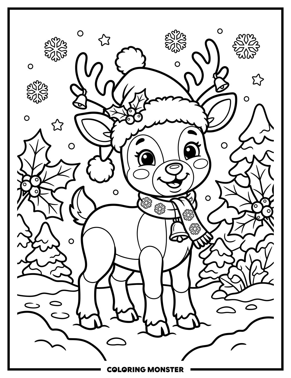 Cute Reindeer in Snow Coloring Page