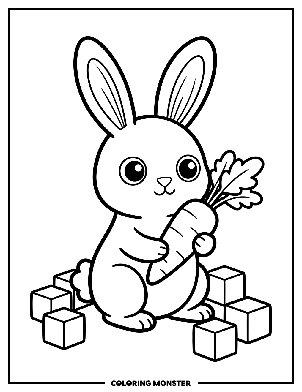 Cute Sugar Bunny With Carrot Coloring Page