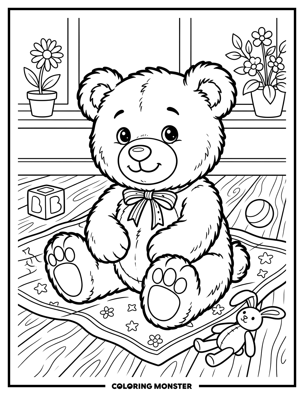 Cute Teddy Bear Sitting Coloring Page