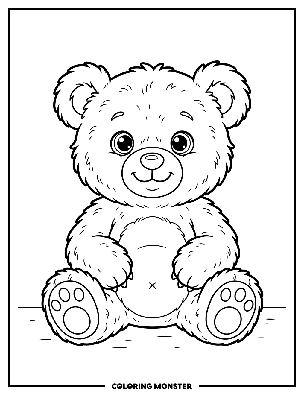 Cute Teddy Bear Sitting Calmly Coloring Page