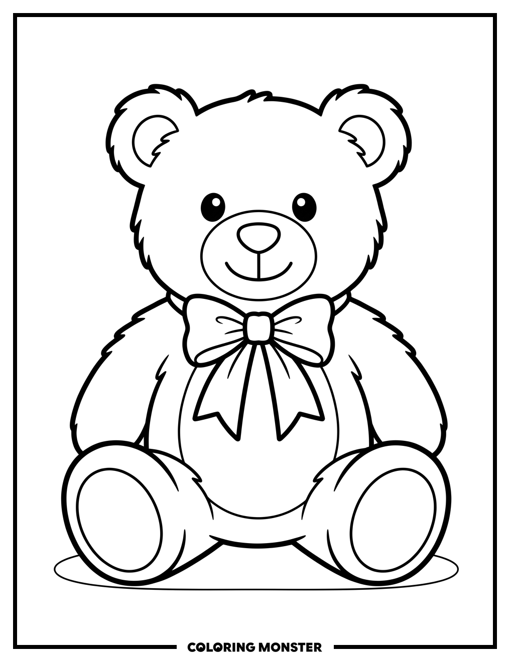 Cute Teddy Bear with Bow Coloring Page